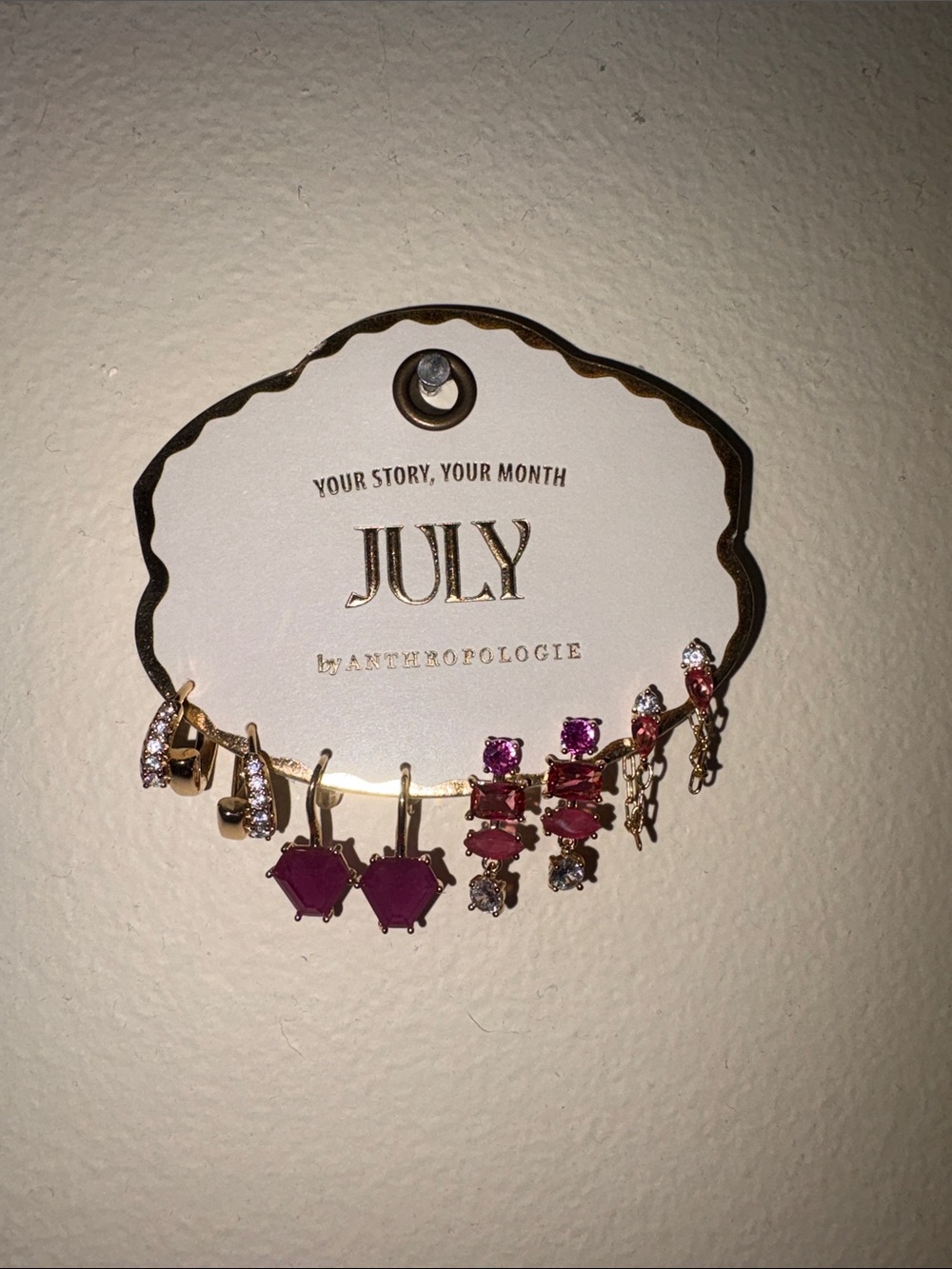 Anthropologie Pink and Gold Multi-Pair Earring Set
